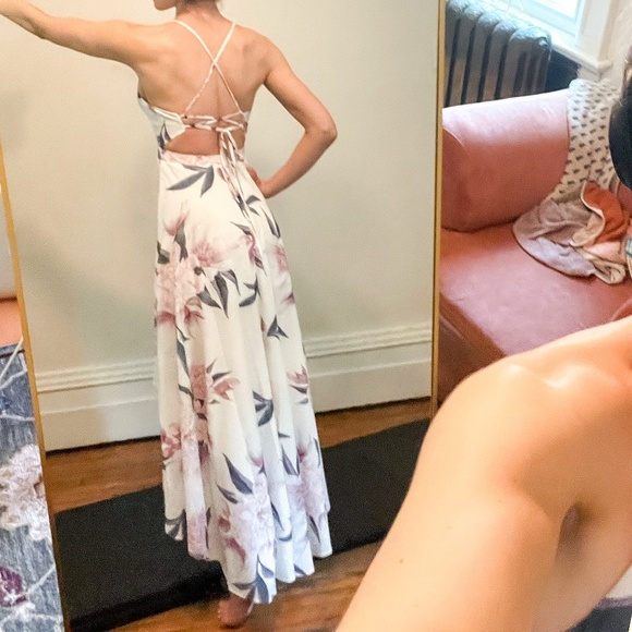 Floral Surplice Maxi w/ Adjustable Crisscross Low Back - Picture 5 of 9